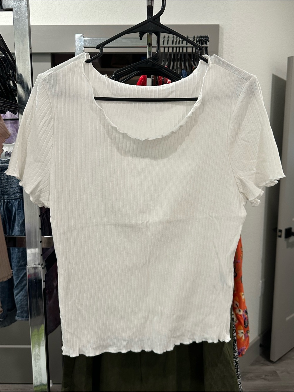 White Ribbed Short Sleeve Top